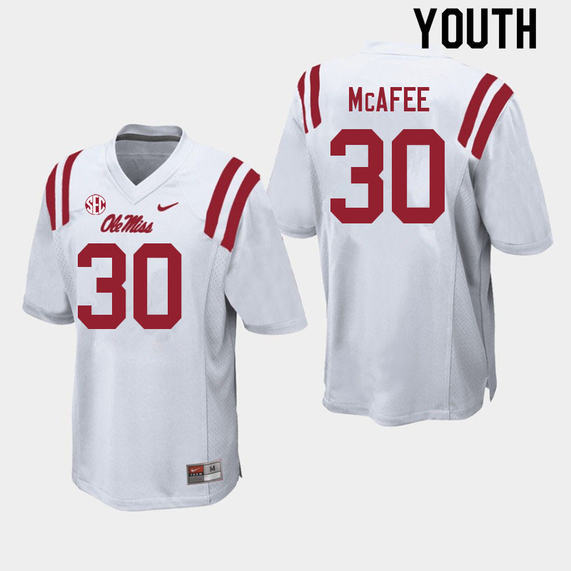 Fred McAfee Ole Miss Rebels NCAA Youth White #30 Stitched Limited College Football Jersey QJE8658MQ